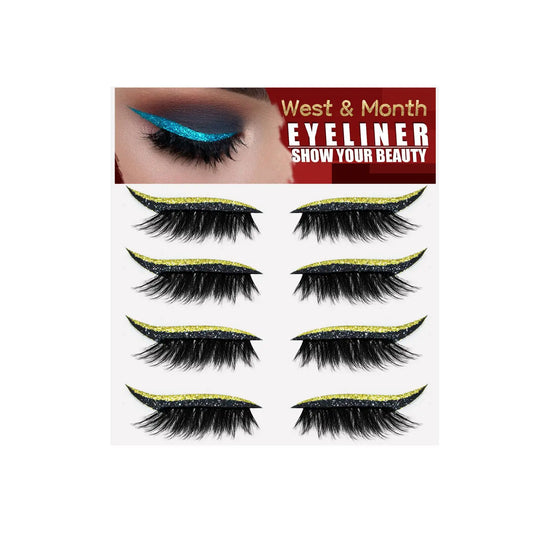 2-in-1 Glitter Eyeliner & Lash Stickers – Reusable Waterproof Cat Eye Patches (4 Pairs)