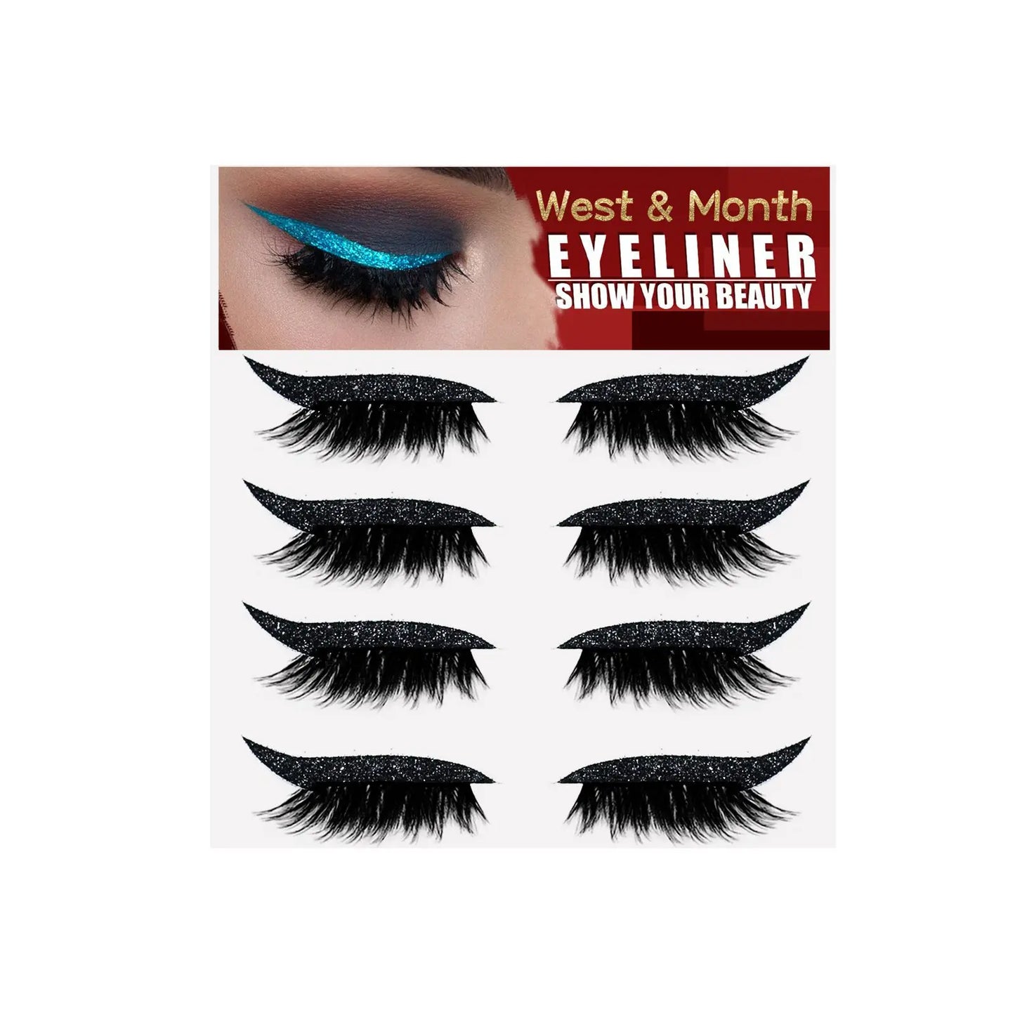 2-in-1 Glitter Eyeliner & Lash Stickers – Reusable Waterproof Cat Eye Patches (4 Pairs)
