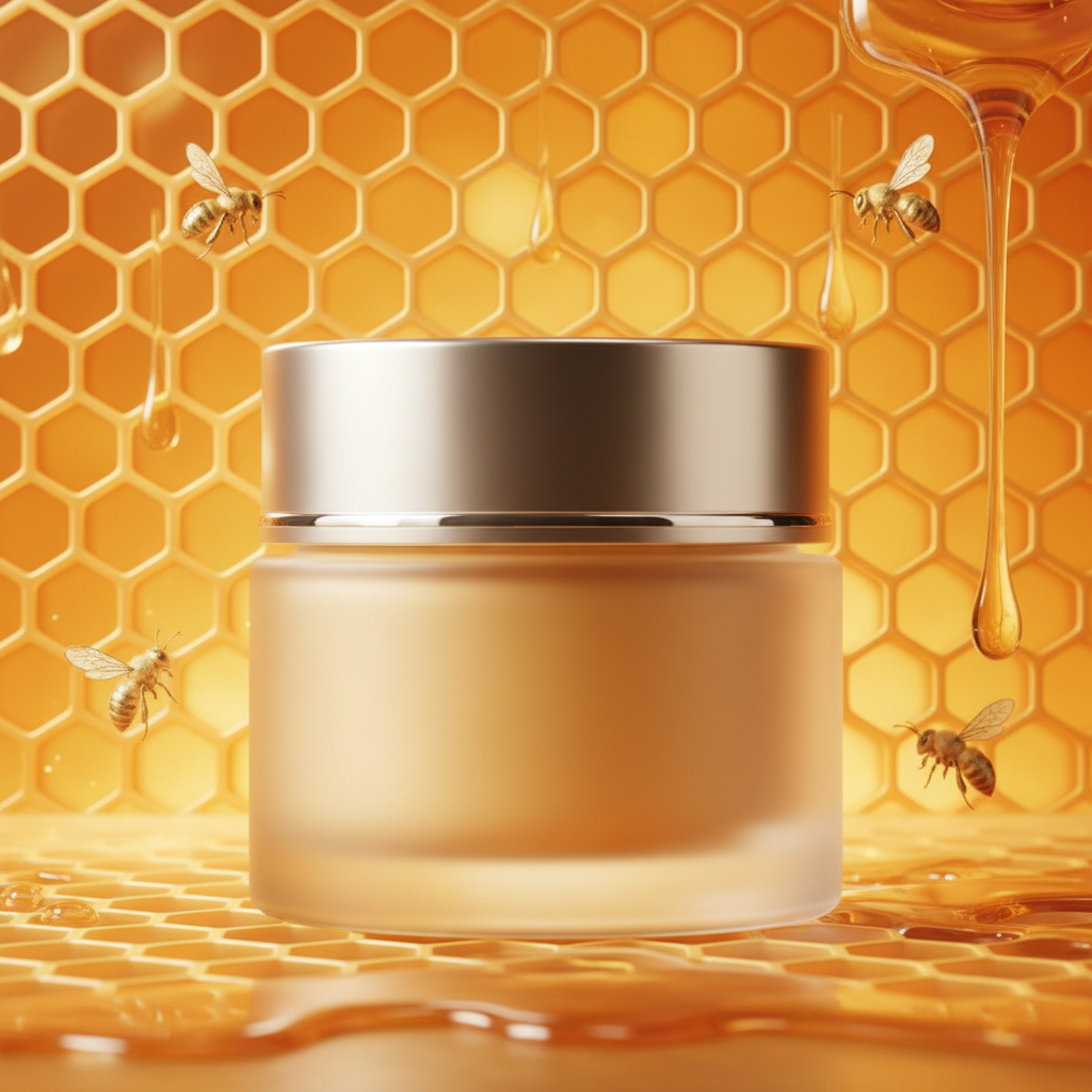 Bee Venom Collagen Firming Cream on golden honeycomb background