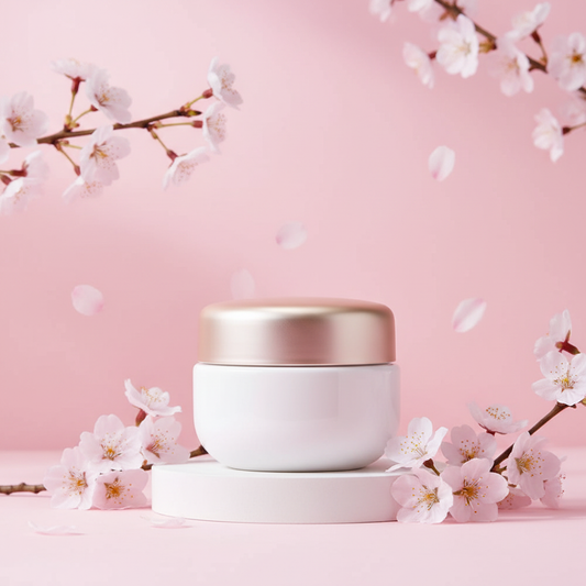 Korean Retinol Moisturizer on pink cherry blossom background