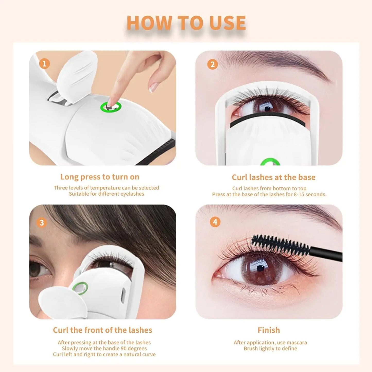 Rechargeable Electric Heated Eyelash Curler – 3 Heat Settings for Long-Lasting Dramatic Curl