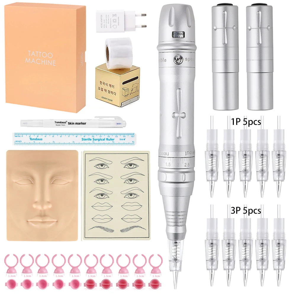 JUN.M Wireless PMU Machine Kit – Dual Battery Precision Tattoo Pen for Eyebrows, Eyeliner & Lips