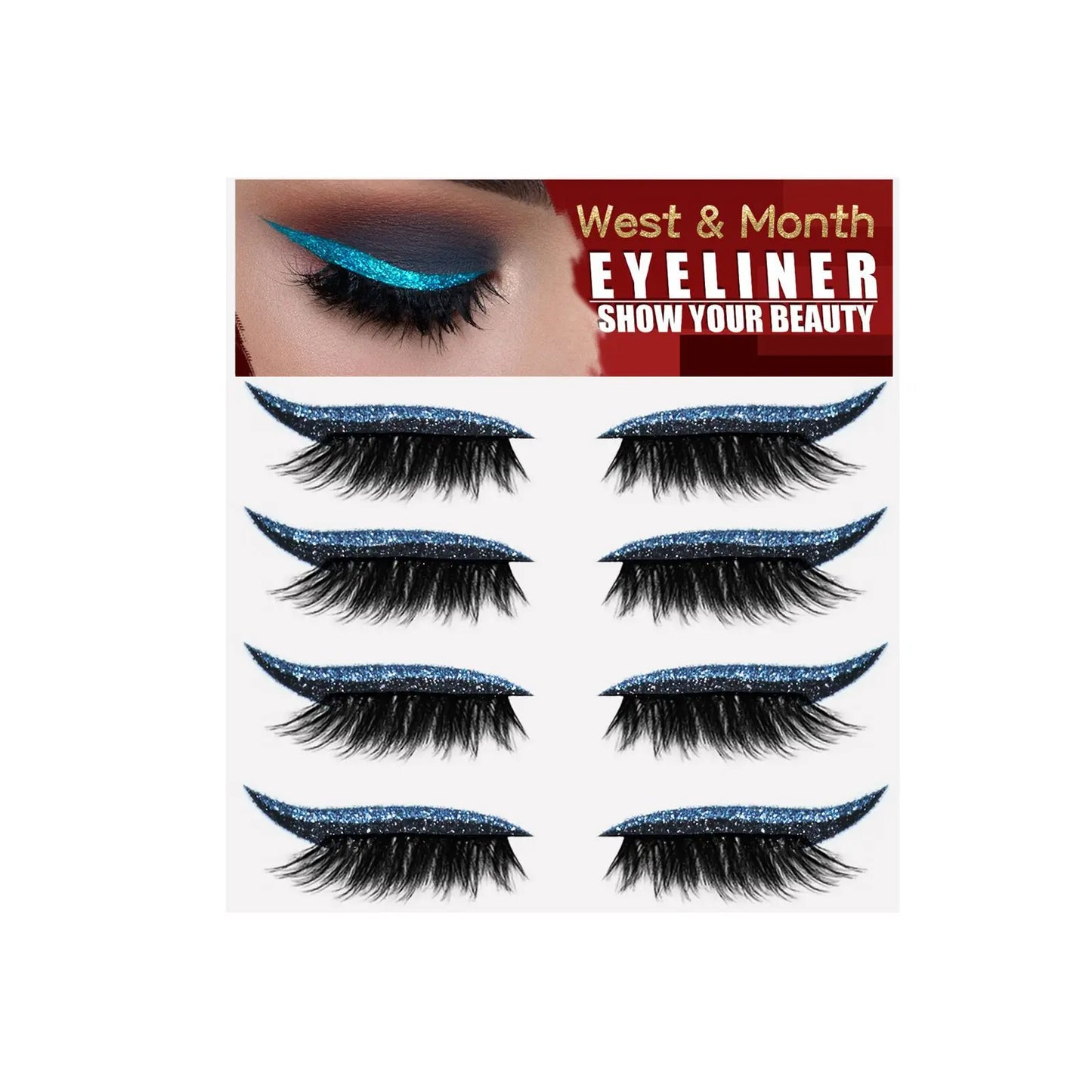 2-in-1 Glitter Eyeliner & Lash Stickers – Reusable Waterproof Cat Eye Patches (4 Pairs)