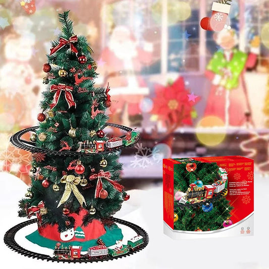 Battery Operate Railway Train with Sound&Light Railway Car Toys Christmas Train Tree Decoration Track  Electric Toys for Kids