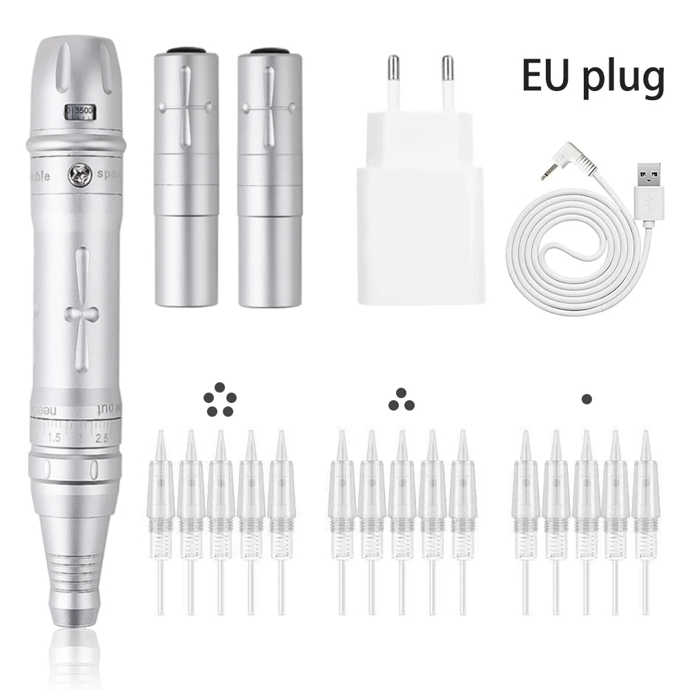 JUN.M Wireless PMU Machine Kit – Dual Battery Precision Tattoo Pen for Eyebrows, Eyeliner & Lips