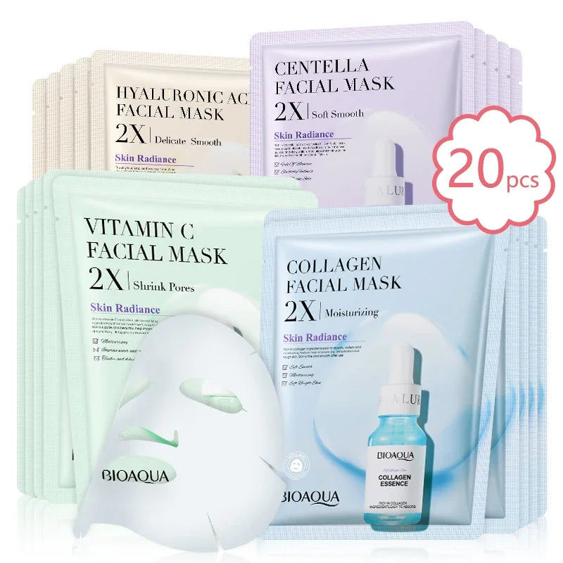 Centella Collagen & Vitamin C Sheet Mask Set – 20-Piece Deep Hydration & Brightening System