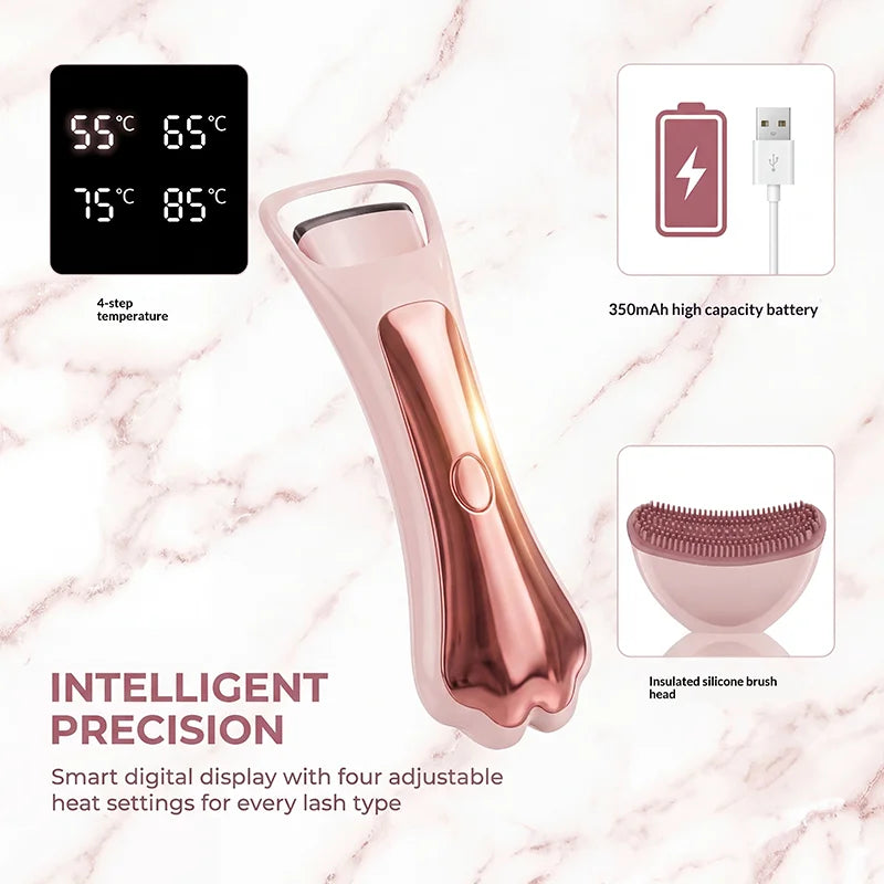 Cat Paw Digital Heated Eyelash Curler – 4 Heat Settings & 12-Hour Lash Lift with Charging Case