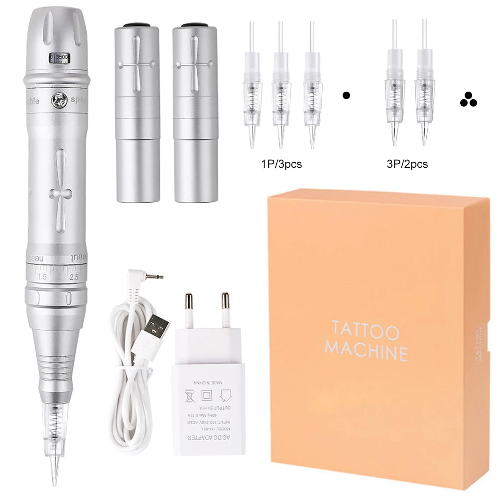 JUN.M Wireless PMU Machine Kit – Dual Battery Precision Tattoo Pen for Eyebrows, Eyeliner & Lips