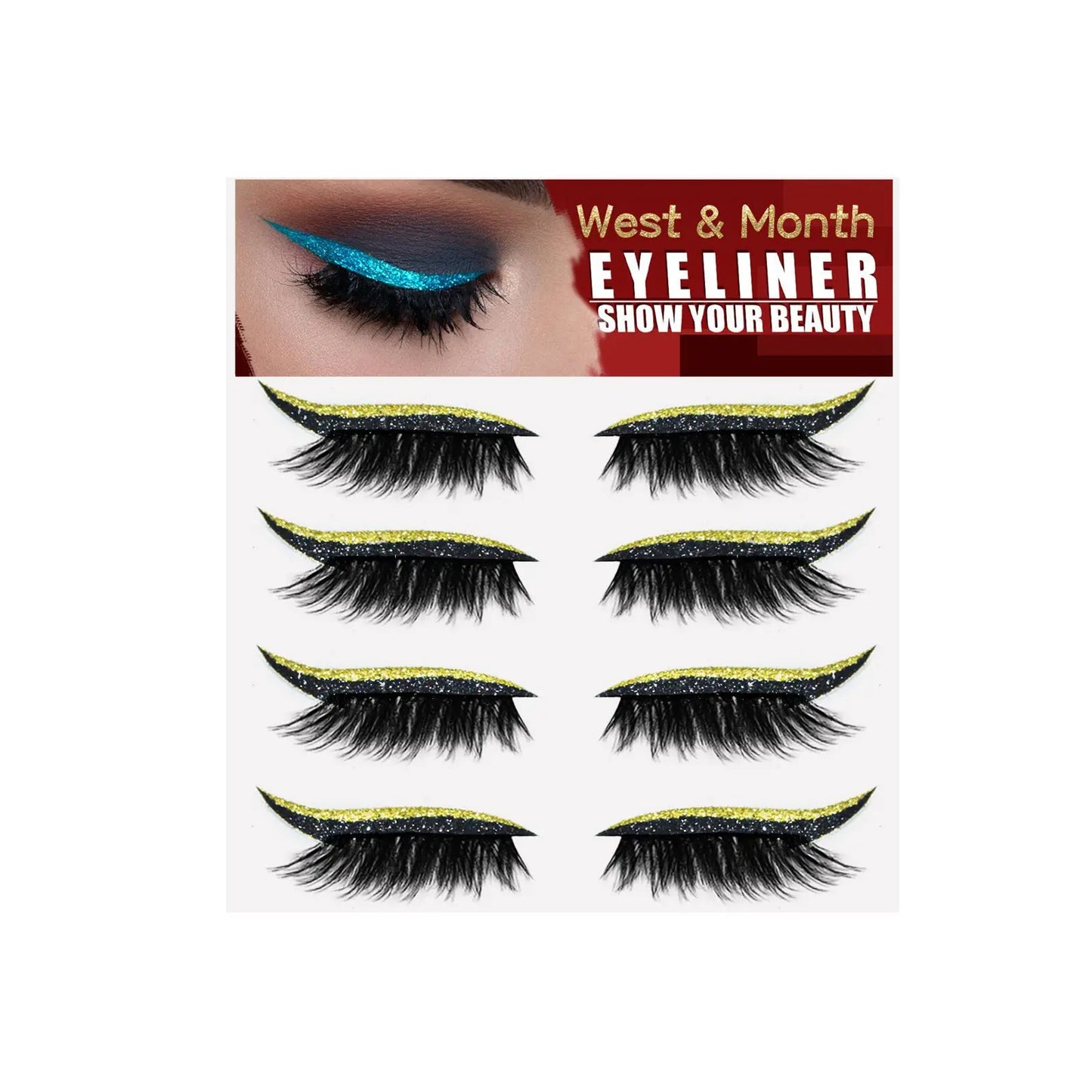 2-in-1 Glitter Eyeliner & Lash Stickers – Reusable Waterproof Cat Eye Patches (4 Pairs)