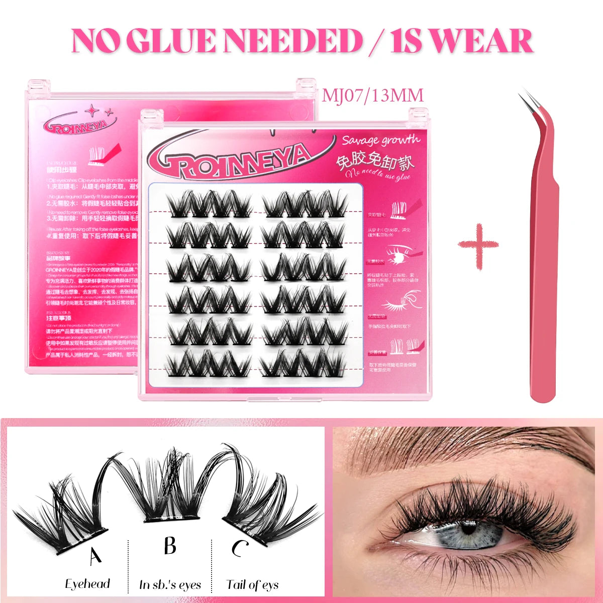 Self-Adhesive Volume Cluster Lashes – Handmade Natural Extensions for Day & Night Looks