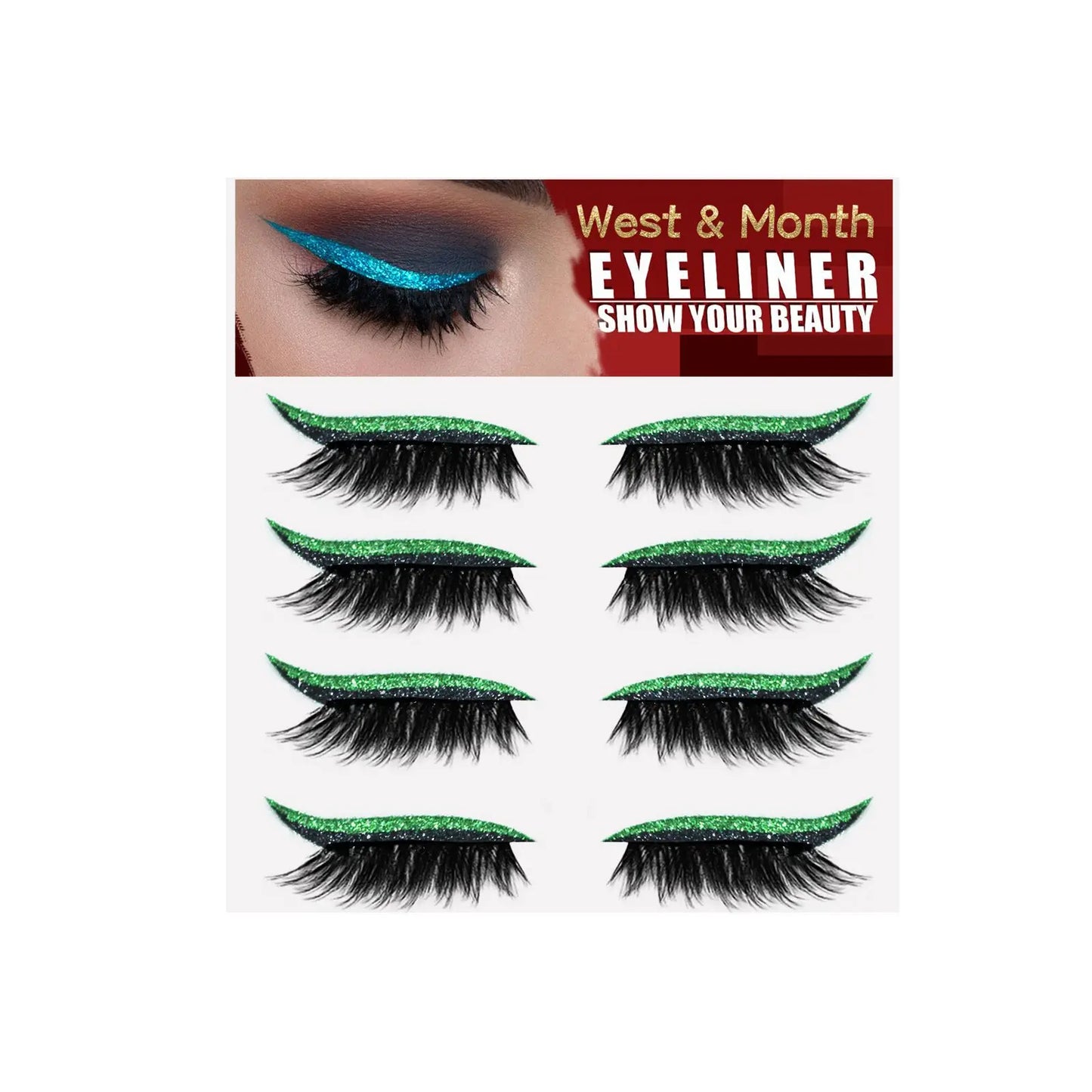 2-in-1 Glitter Eyeliner & Lash Stickers – Reusable Waterproof Cat Eye Patches (4 Pairs)