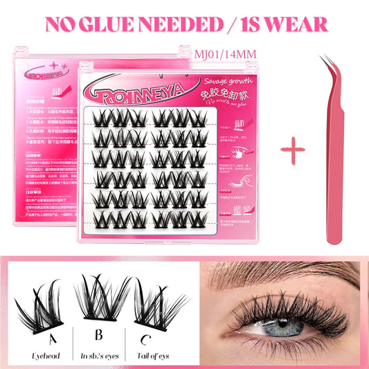 Self-Adhesive Volume Cluster Lashes – Handmade Natural Extensions for Day & Night Looks