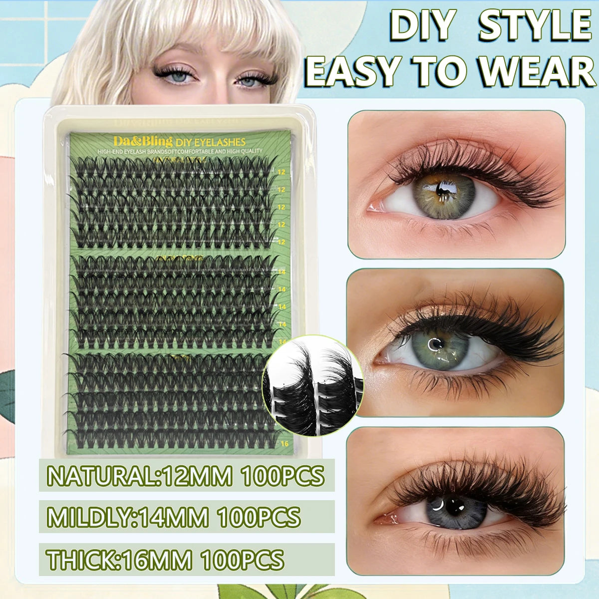 3D Volume DIY Cluster Eyelash Extension Kit – Natural-Looking False Lashes for Home Application