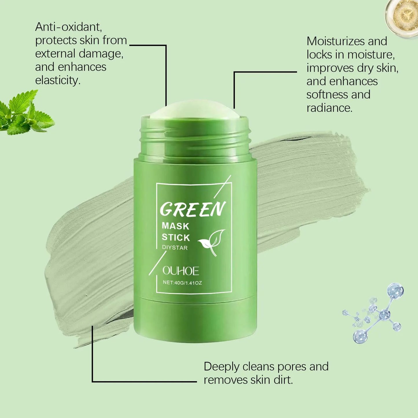 Green Tea Clay Mask Stick – Mess-Free Pore Detox with Kaolin & Bentonite Clay