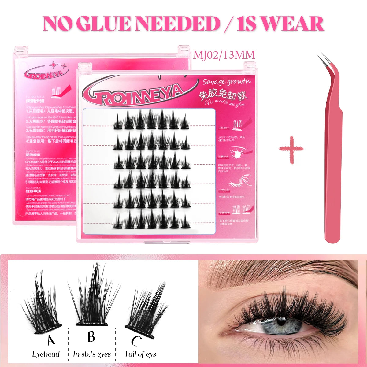 Self-Adhesive Volume Cluster Lashes – Handmade Natural Extensions for Day & Night Looks