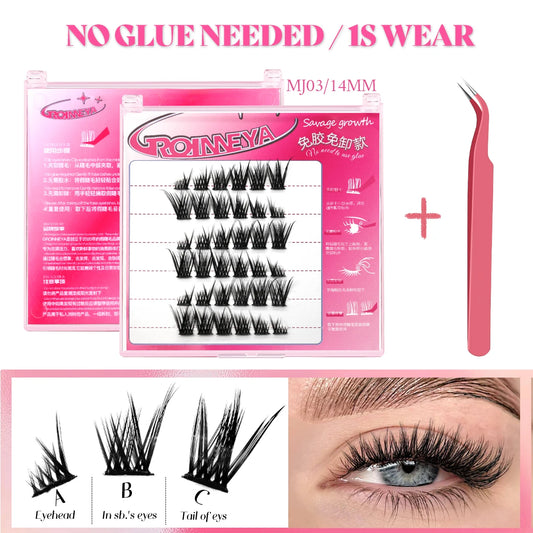 Self-Adhesive Volume Cluster Lashes – Handmade Natural Extensions for Day & Night Looks