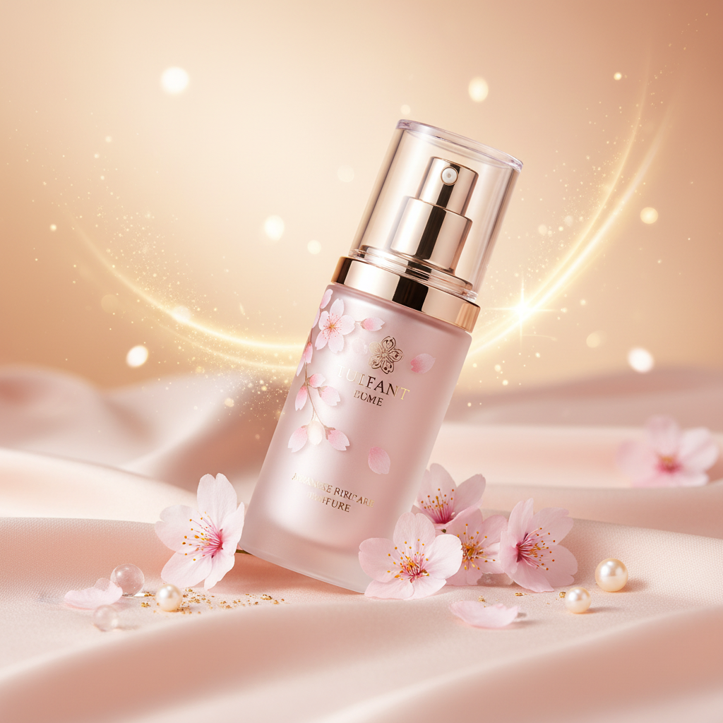 Japan Sakura Eye Serum Triple Roller on peach gold sakura background