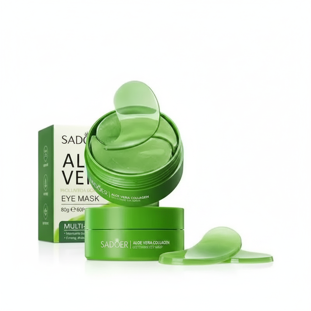 Aloe Vera Collagen Eye Masks on white background