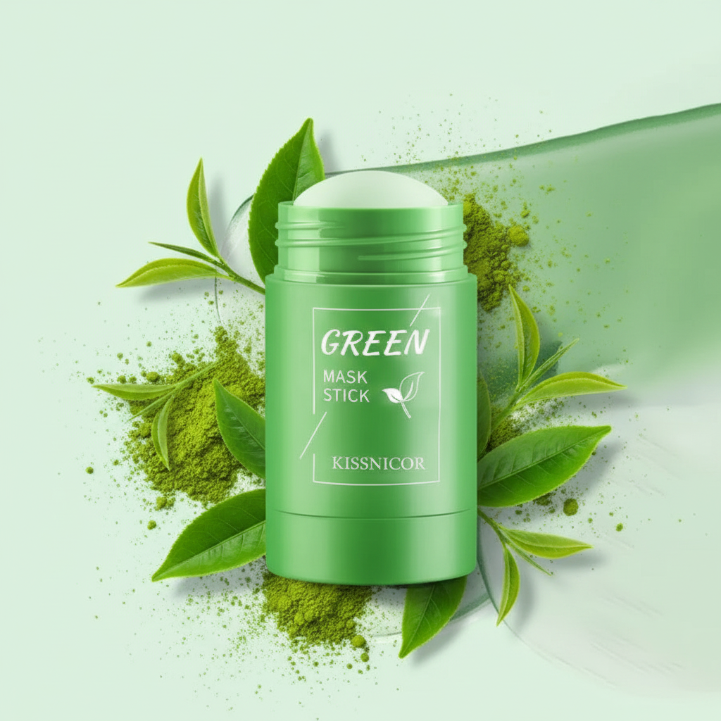 Green Tea Detox Stick Mask on green tea background