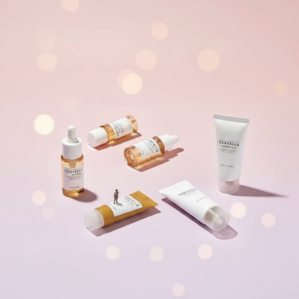 Centella Asiatica 5-Step Korean Skincare Kit on blush lavender background