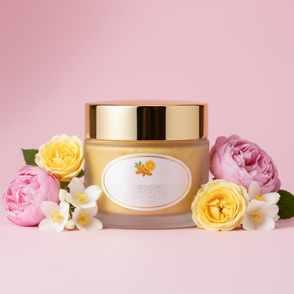 Turmeric Vitamin C Face Cream on pink feminine background