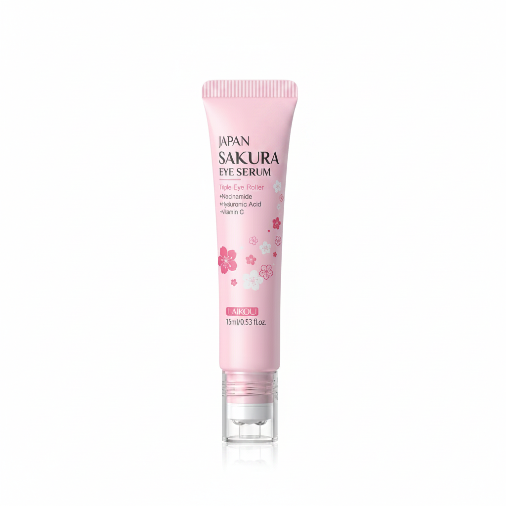Japan Sakura Eye Serum Triple Roller on white background