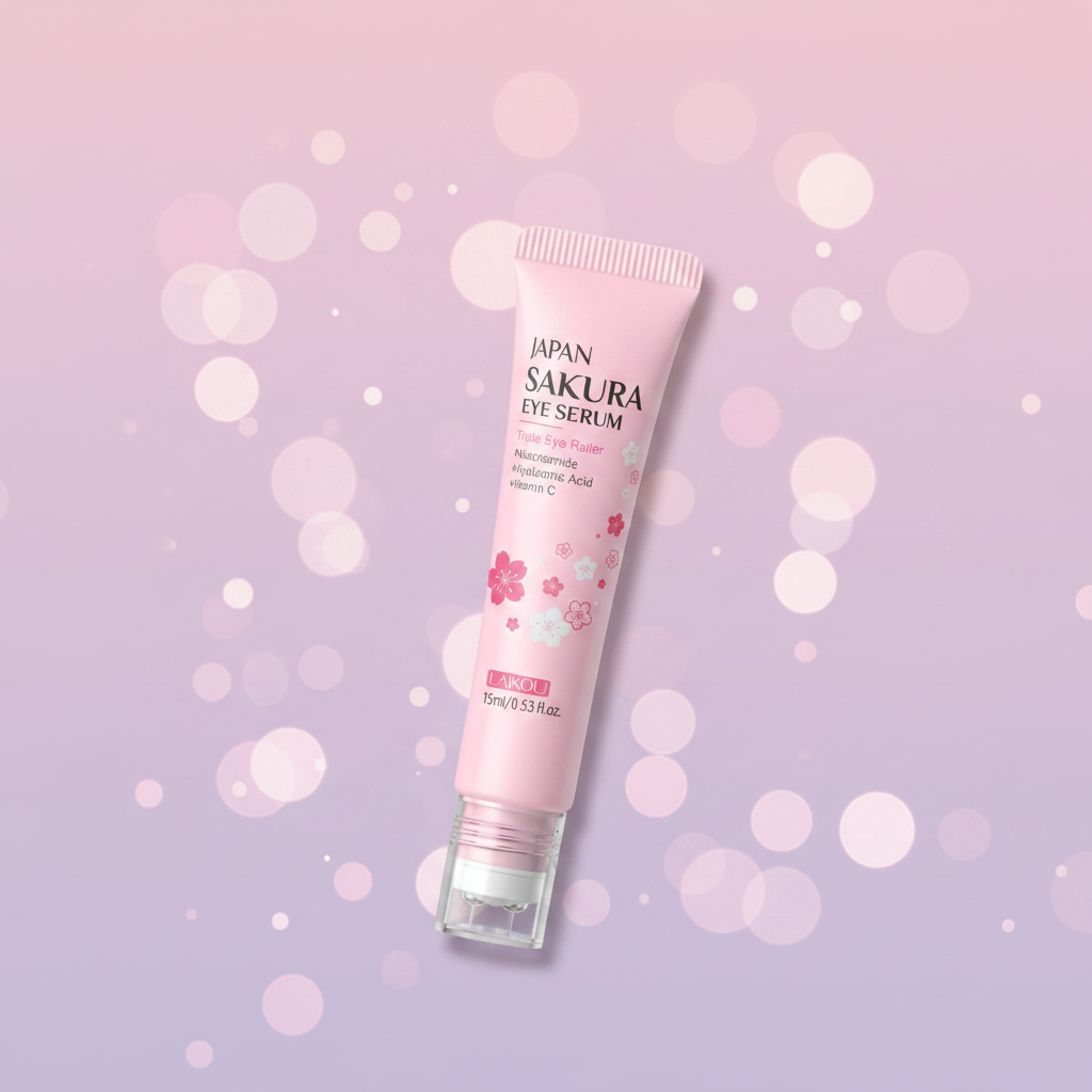 Japan Sakura Eye Serum Triple Roller on blush lavender background