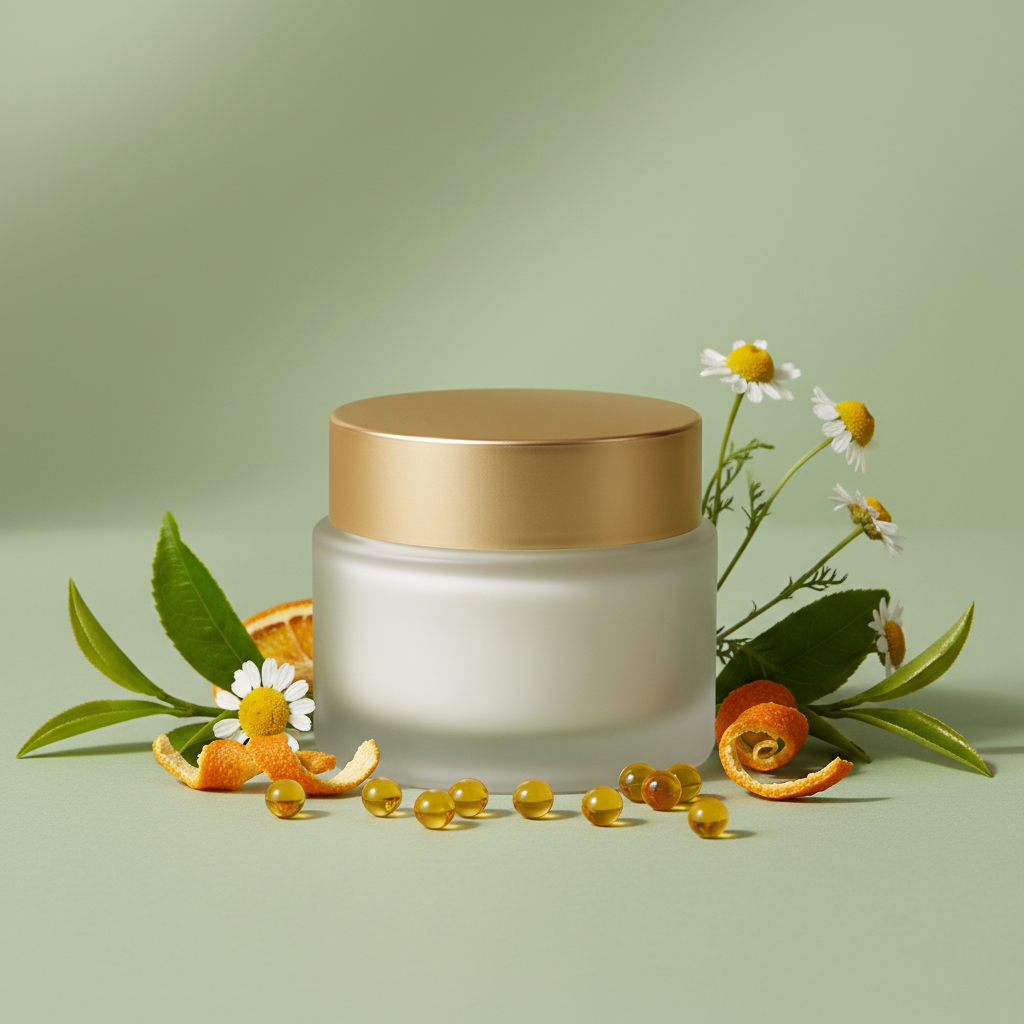 Korean Retinol Moisturizer on sage green botanical background