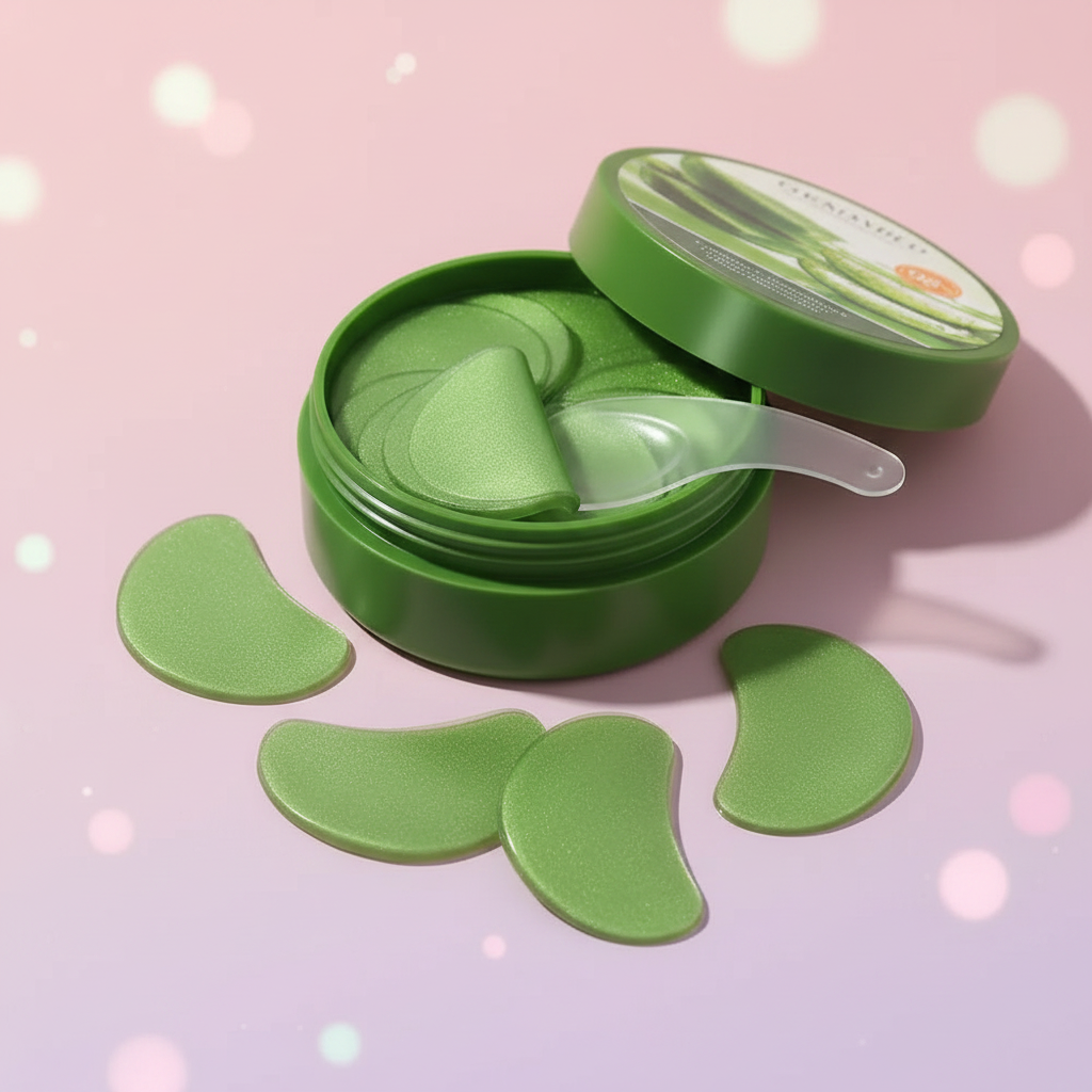 Aloe Vera Collagen Eye Masks on blush lavender background
