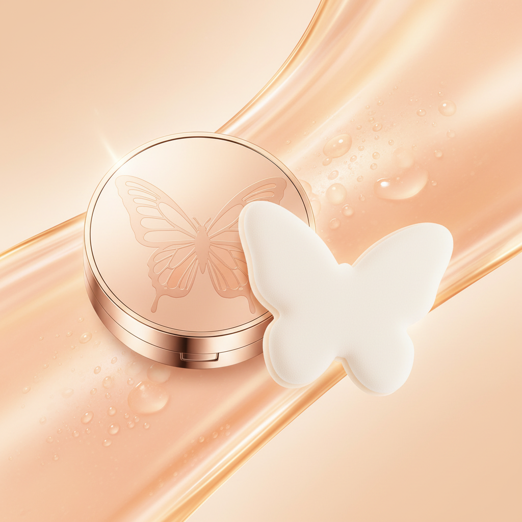 Air Cushion BB Cream on peach gold glow background