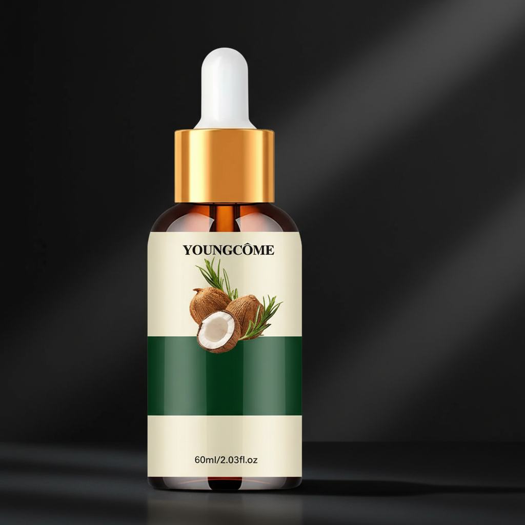 Rosemary Oil Hair Growth Serum on dark background