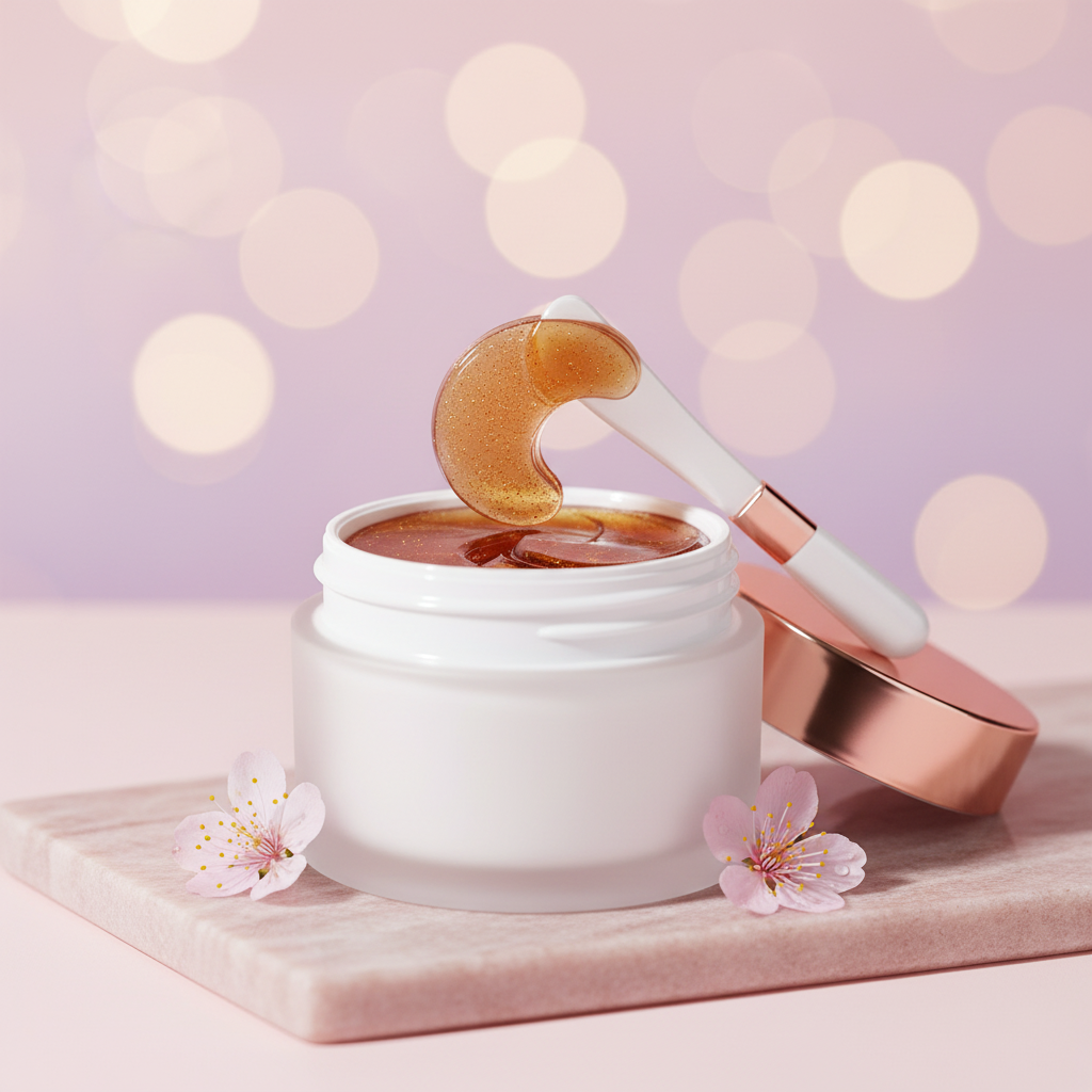 Caffeine Nicotinamide Eye Masks on blush lavender background
